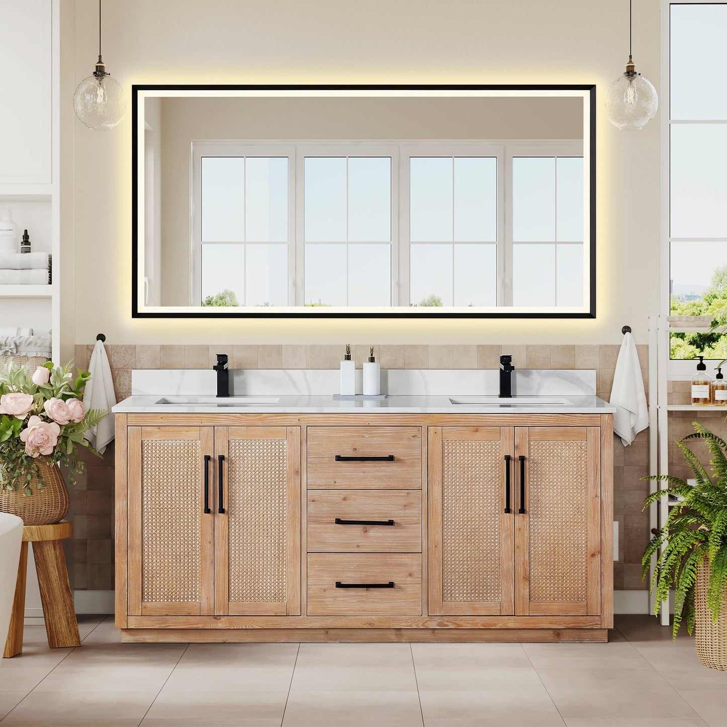 Altair Designs Floral 72" double vanity with top - 561072-LB-CWQ-NM