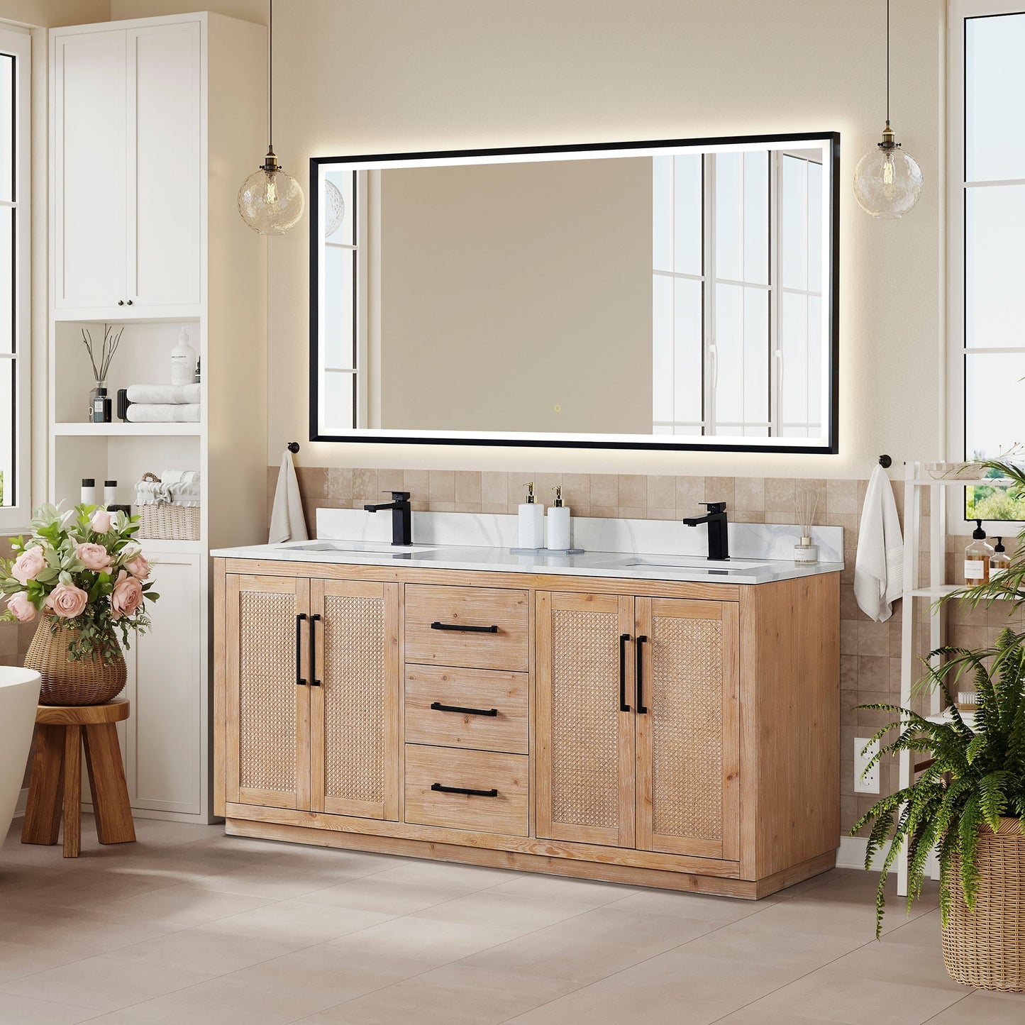 Altair Designs Floral 72" double vanity with top - 561072-LB-CWQ-NM