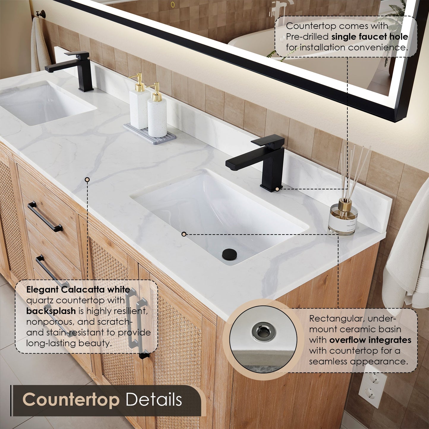 Altair Designs Floral 72" double vanity with top - 561072-LB-CWQ-NM