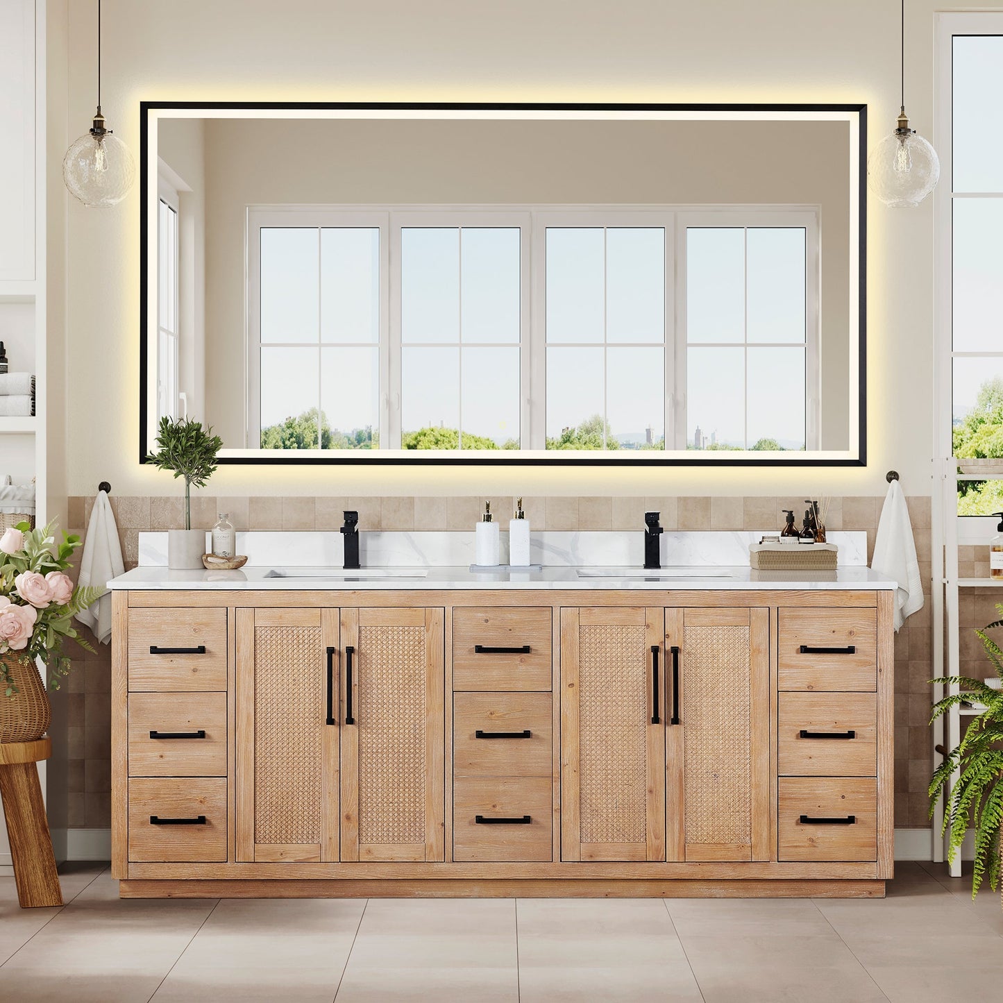 Altair Designs Floral 84" double vanity with top - 561084-LB-CWQ-NM