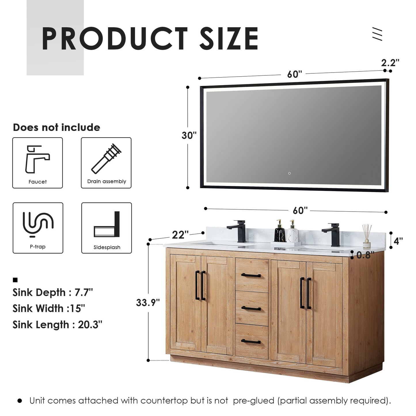 Altair Designs Cicero 60" double vanity with top - 562060-LB-GW-NM