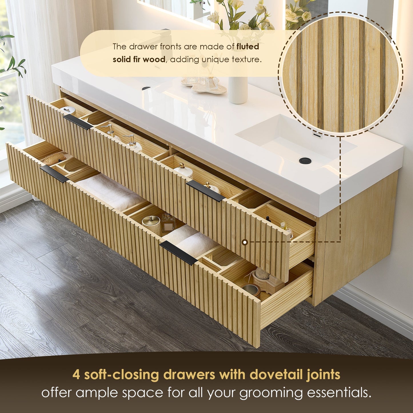 Altair Designs 72" double vanity with top - 563072-NB-WH-NM