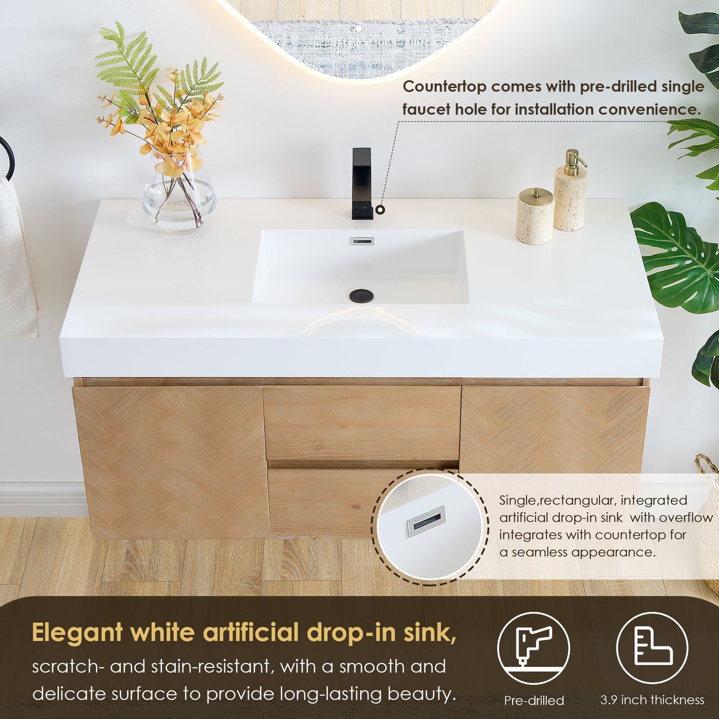 Altair Designs Siena 48" single vanity with top - 564048-LB-WH-NM