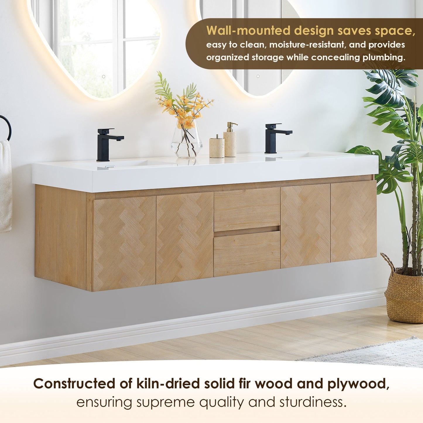 Altair Designs 72" double vanity with top - 564072-LB-WH-NM