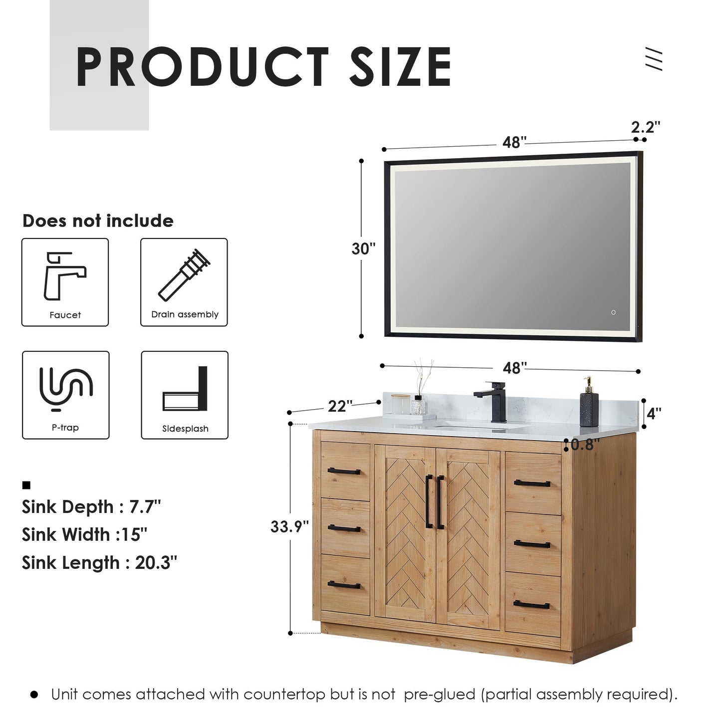 Altair Designs Anais 48" single vanity with top - 565048-LB-GW-NM