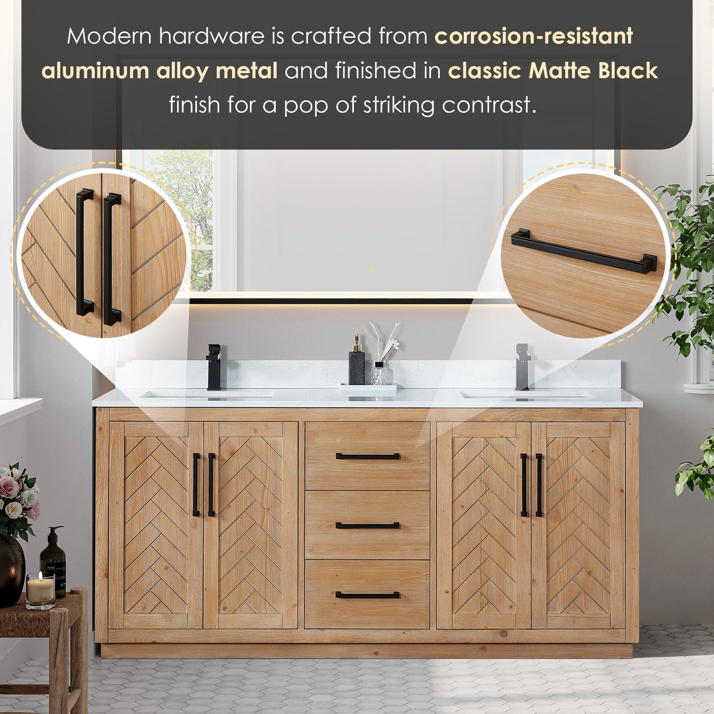 Altair Designs Anais 72" double vanity with top - 565072-LB-GW-NM