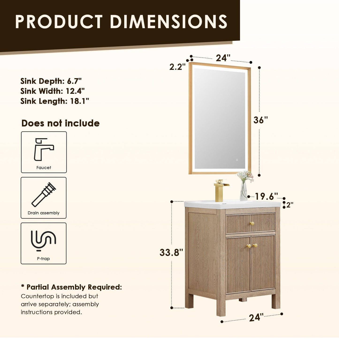 Altair Designs Cerrito 24" single vanity with top - 567024-BK-WH-NM