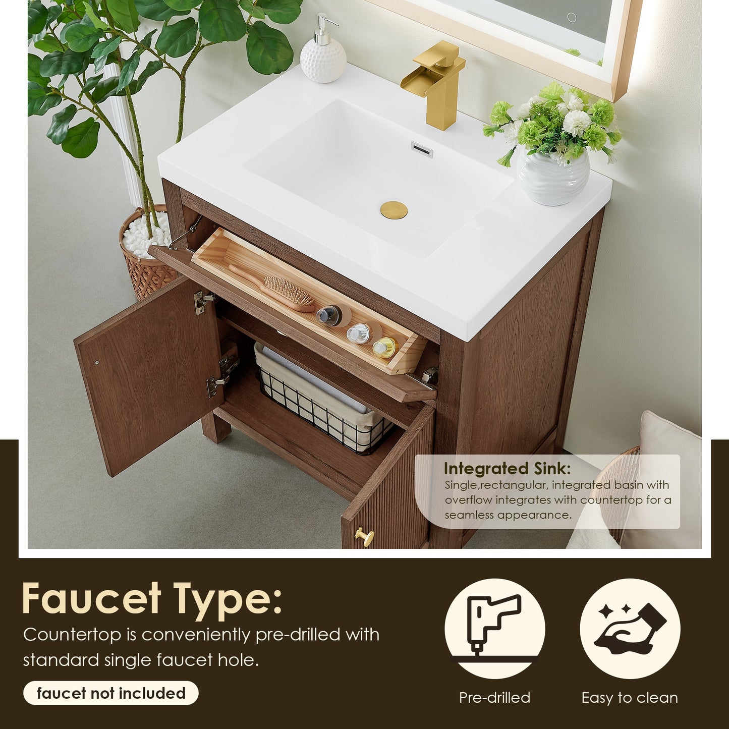 Altair Designs Cerrito 30" single vanity with top - 567030-BK-WH-NM