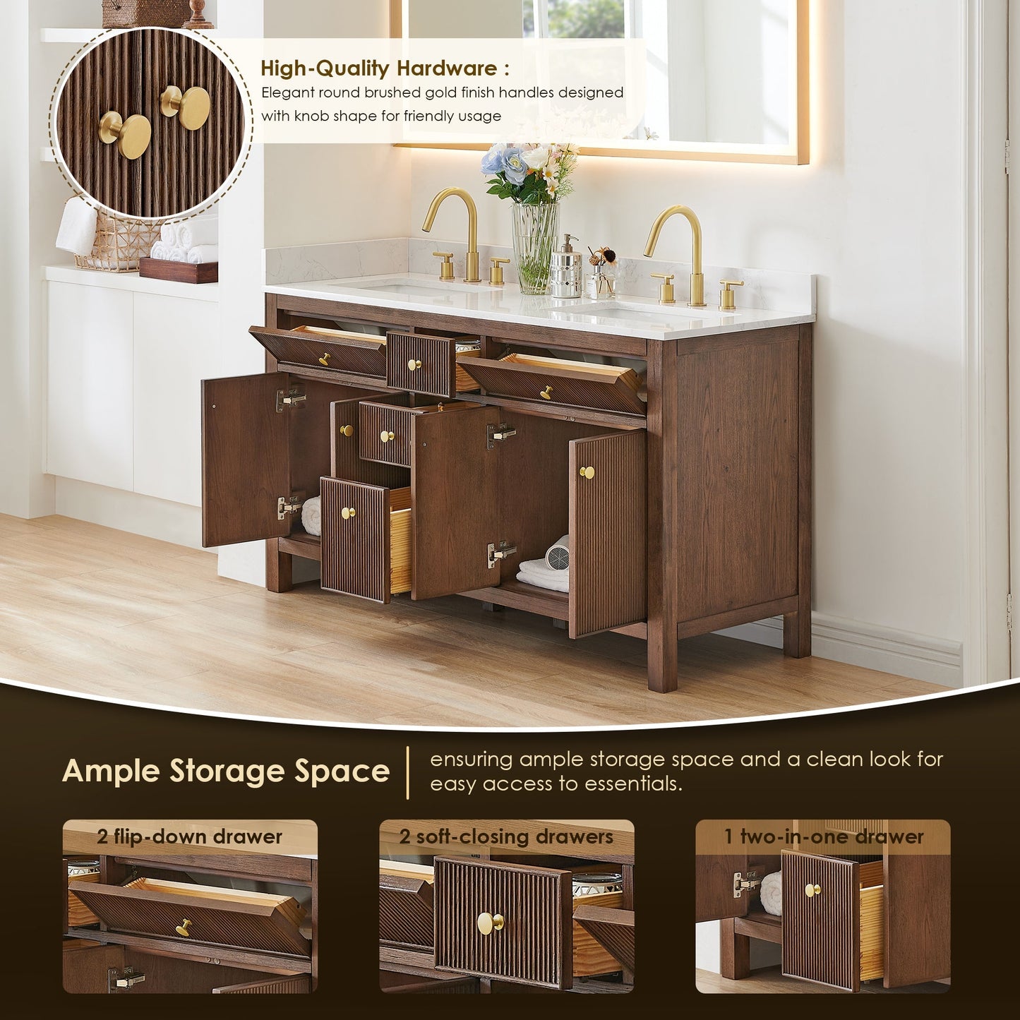 Altair Designs 60" double vanity with top - 567060-NK-GW-NM