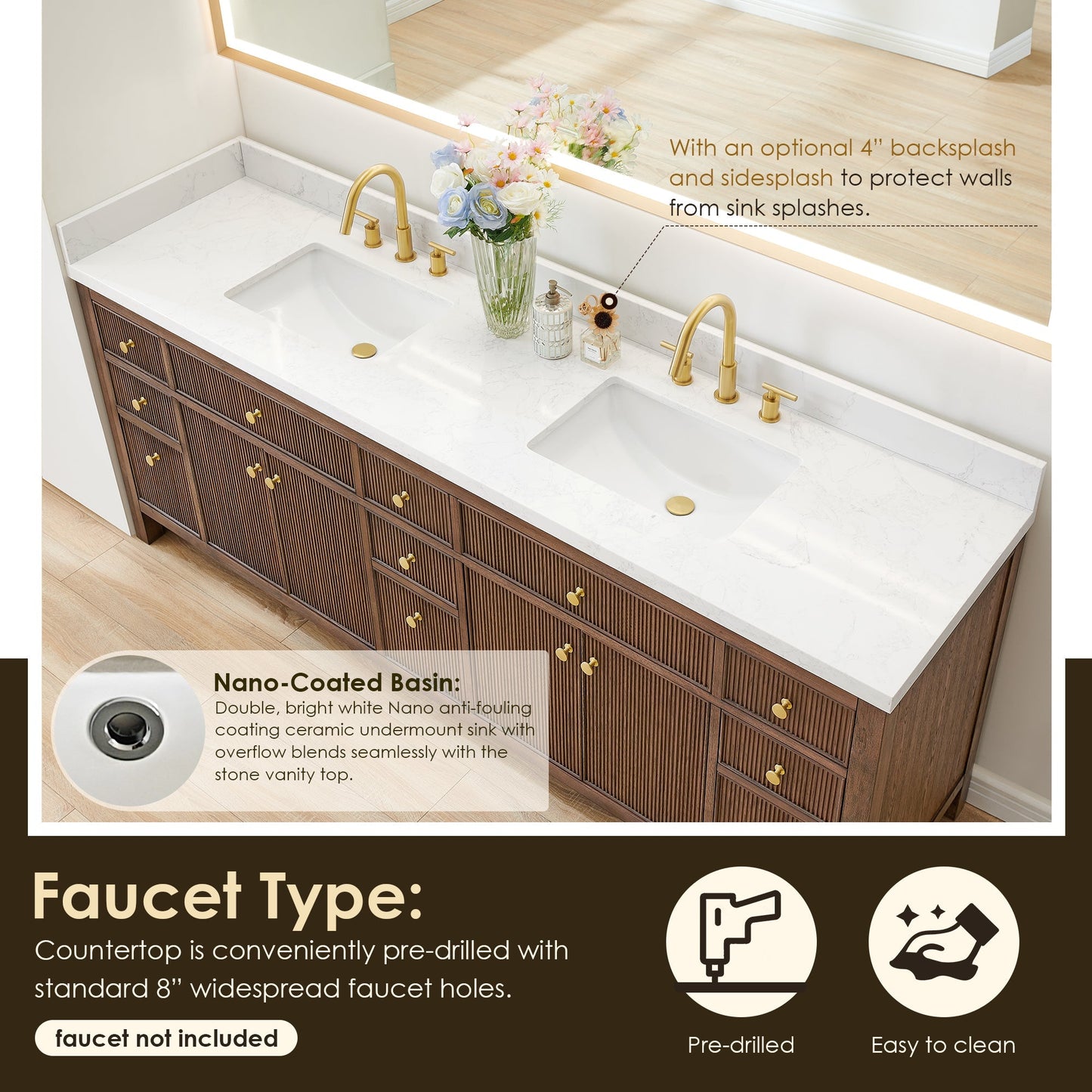 Altair Designs Cerrito 84" double vanity with top - 567084-NK-GW-NM