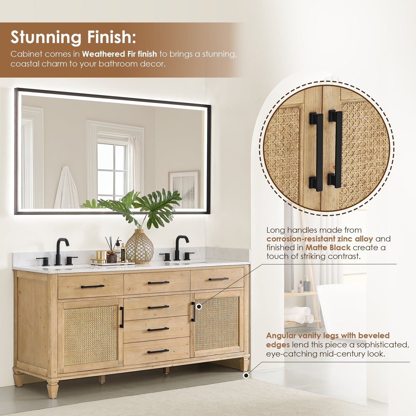 Altair Designs Salome 36"/48"/60"/72"/84" single/double vanity with top - 571036-WF-GW-NM