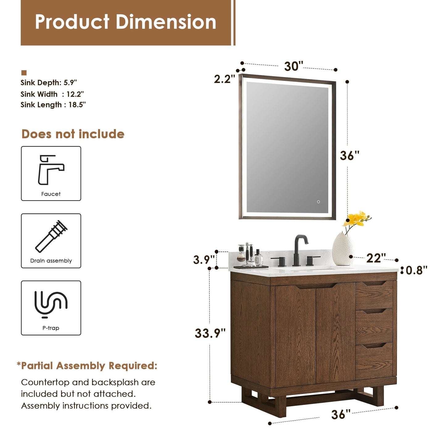 Altair Designs Mowry 36"/48"/60"/72" single/double vanity with top - 573036-BK-GW-NM Price