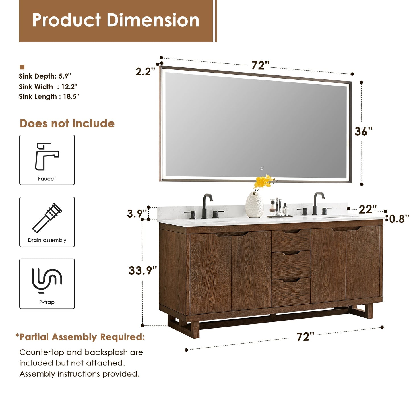 Altair Designs Mowry 36"/48"/60"/72" single/double vanity with top - 573036-BK-GW-NM Price