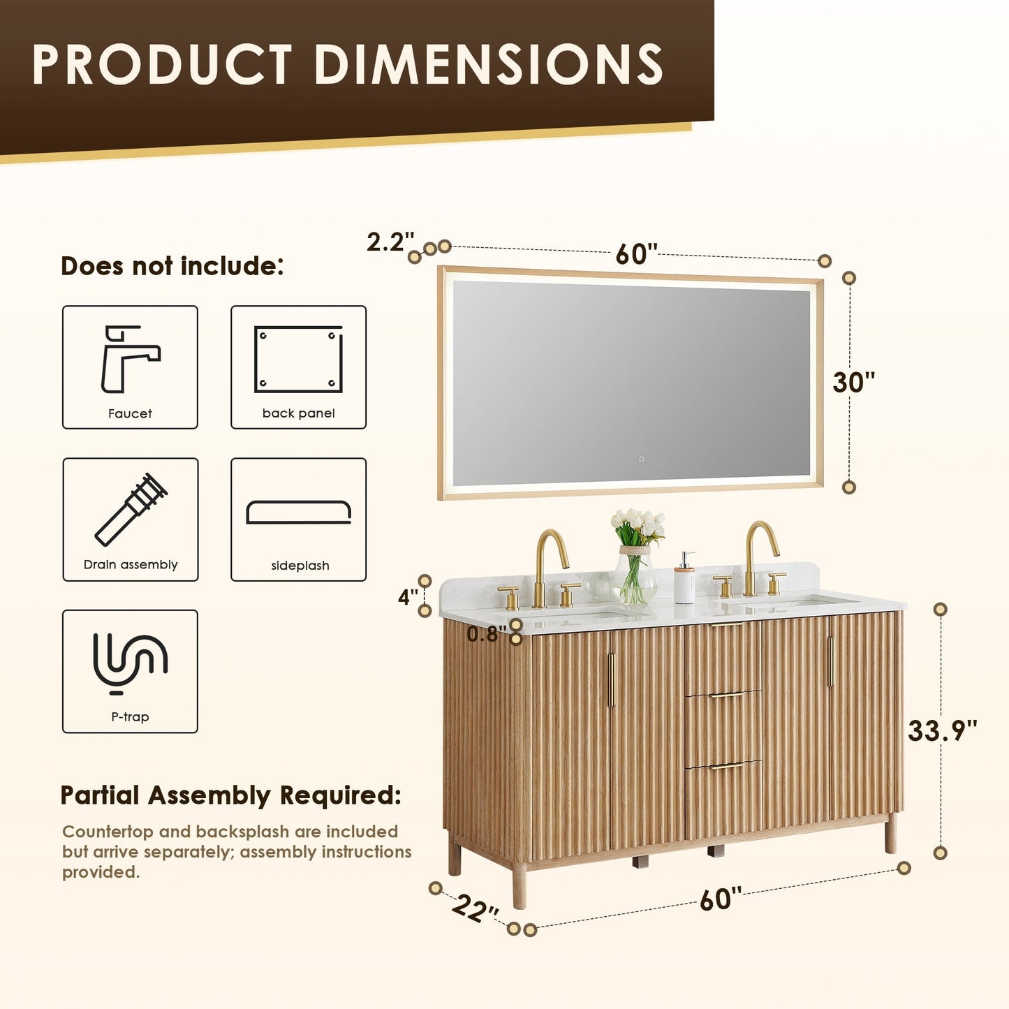 Altair Designs 60" double vanity with top - 575060-WL-GW-NM