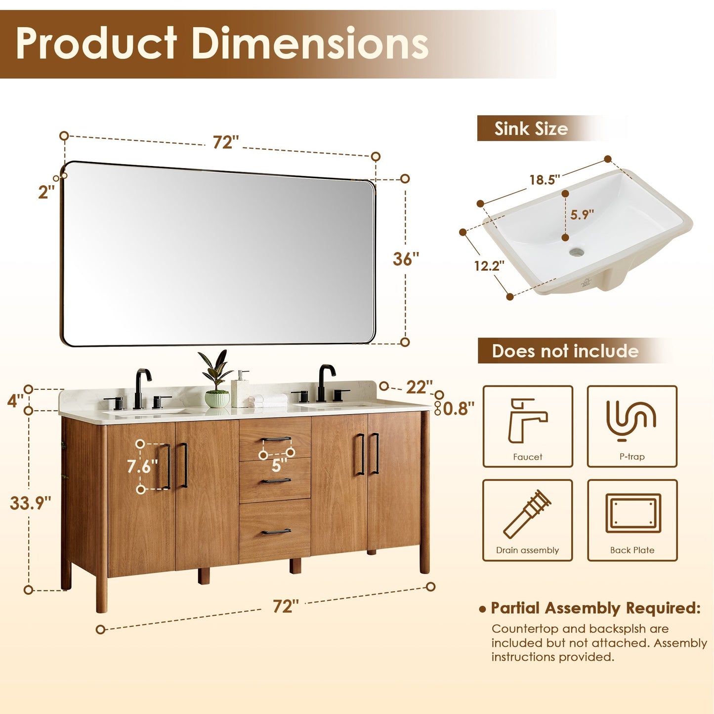Altair Designs Velora 36"/48"/60"/72" single/double vanity with top - 578036-MB-GW-NM