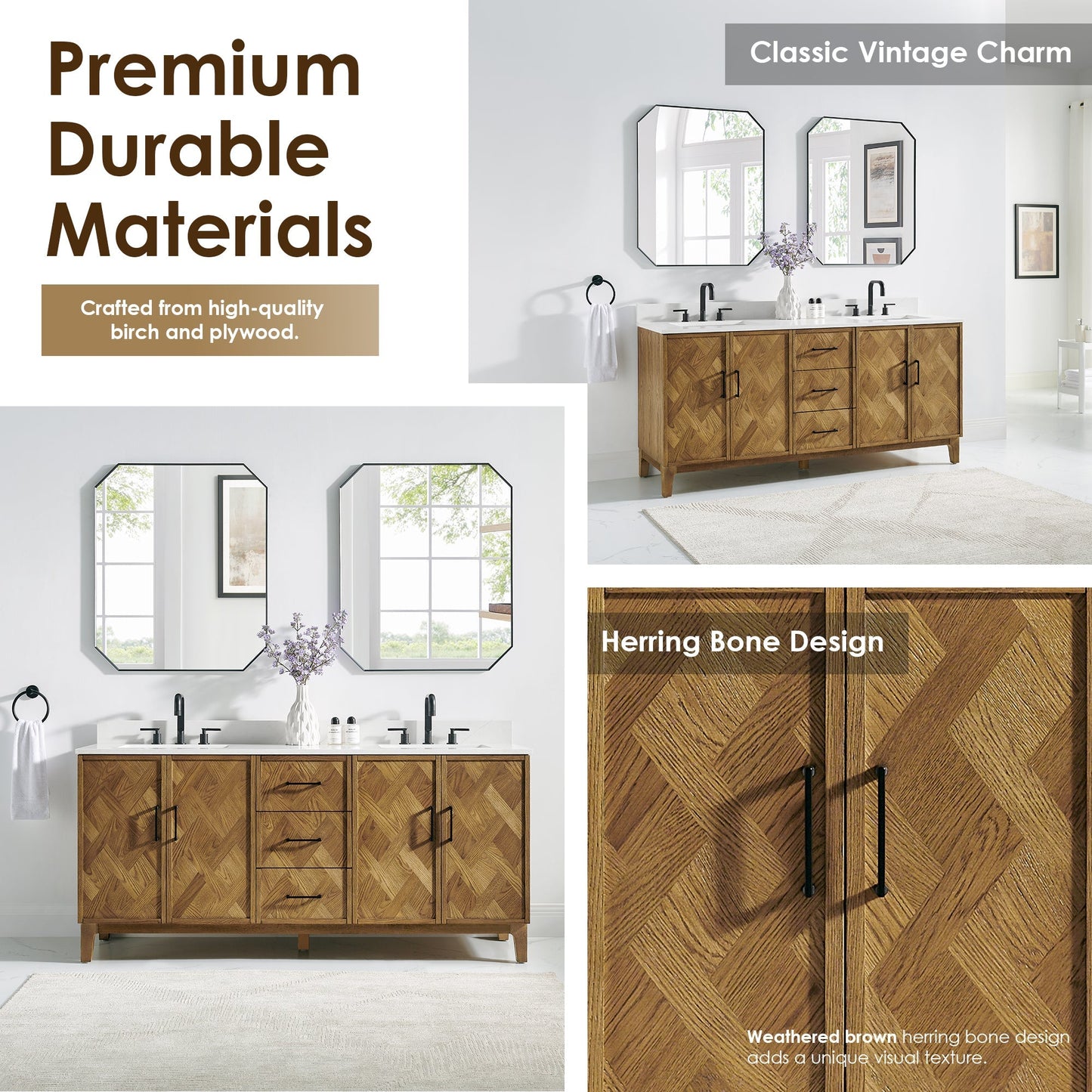 Altair Designs Clara 36"/48"/60"/72" single/double vanity with top - 587036-WB-CTQ-NM