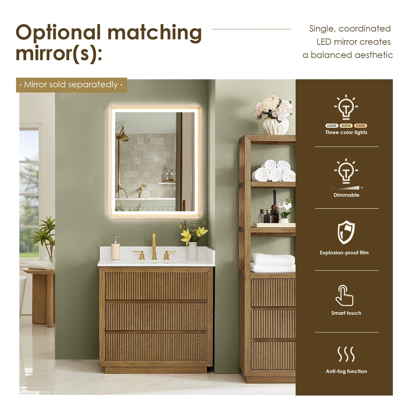 Altair Designs Navan 30"/36"/48"/60"/72" single/double vanity with top - 588030-WB-GW-NM