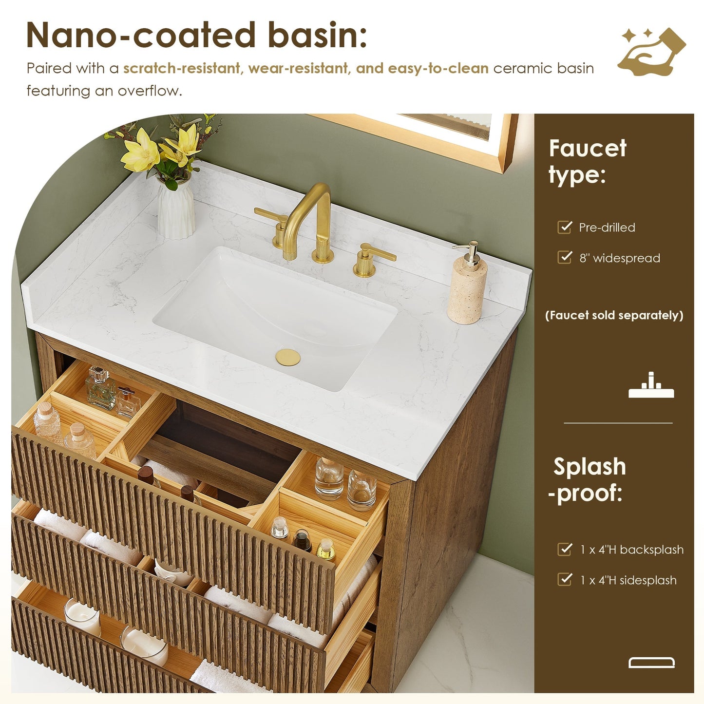 Altair Designs Navan 30"/36"/48"/60"/72" single/double vanity with top - 588030-WB-GW-NM
