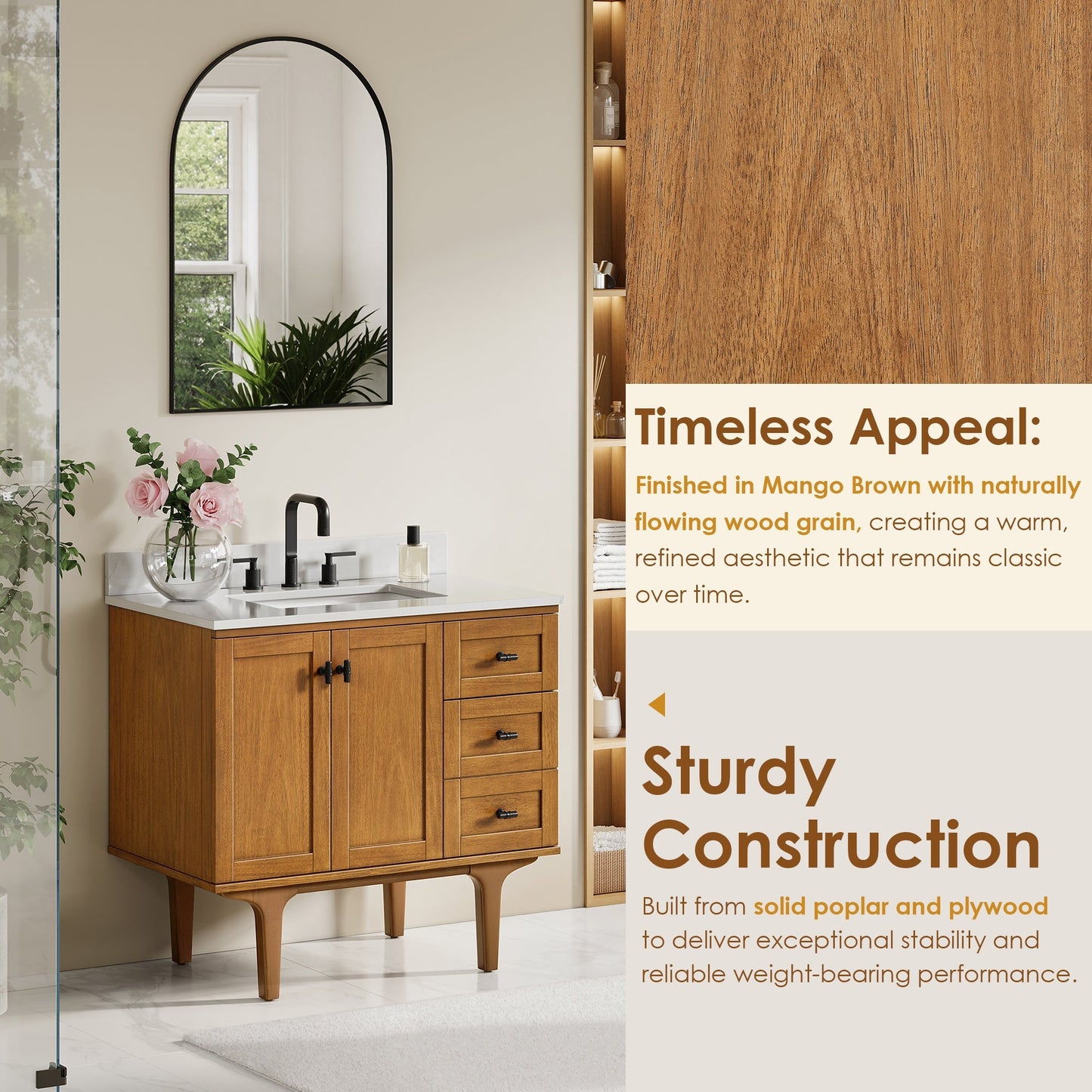 Altair Designs Orasia 36"/48"/60"/72" single/double vanity with top - 595036-MB-CMQ-NM
