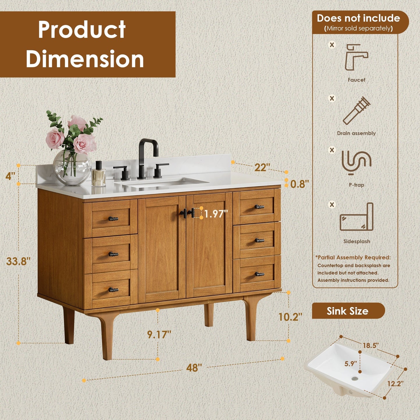 Altair Designs Orasia 36"/48"/60"/72" single/double vanity with top - 595036-MB-CMQ-NM