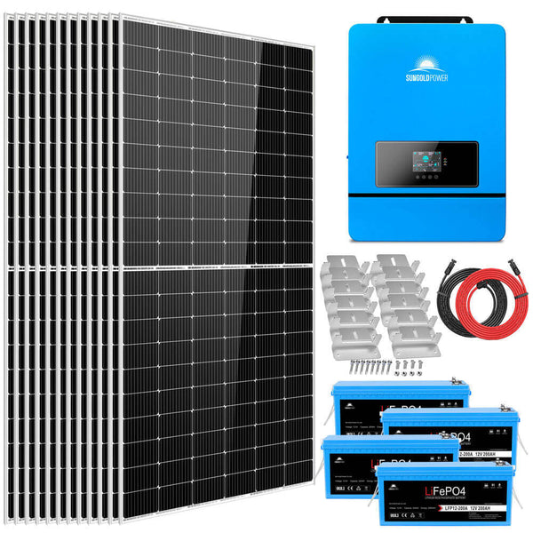 Sun Gold Complete off Grid Solar Kit 8000W 48V 120V/240V output 10.24KWH Lithium Battery 5400 Watt Solar Panel SGK-8MAX