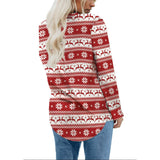 Womens Red-White Floral Crewneck Long Sleeve Sweatshirt