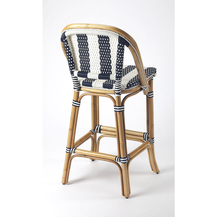 Butler Specialty Lila Blue & White Stripe Rattan Bar Stool - BUTLER-371529