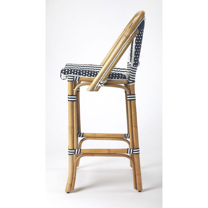 Butler Specialty Lila Blue & White Stripe Rattan Bar Stool - BUTLER-371529