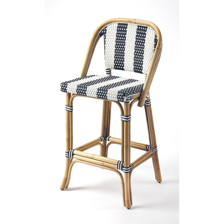 Butler Specialty Lila Blue & White Stripe Rattan Bar Stool - BUTLER-371529