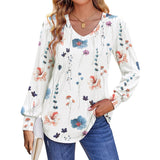 Womens White Floral Crewneck Long Sleeve Sweatshirt