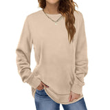 Beige Crewneck Casual Long Sleeve Sweater for Women