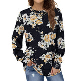 Womens Navy Floral Crewneck Long Sleeve Sweatshirt