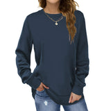 Navy Crewneck Casual Long Sleeve Sweatshirts for Women