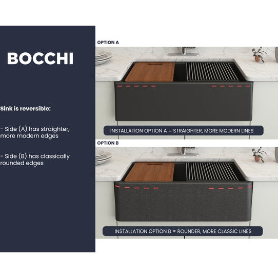 Bocchi 33" Matte Black Apron-Front Workstation Granite Composite Kitchen Sink - 1600-504-0120