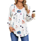 Womens White Floral Crewneck Long Sleeve Sweatshirt