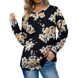 Womens Navy Floral Crewneck Long Sleeve Sweatshirt