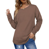 Coffee Crewneck Casual Long Sleeve Sweater for Women