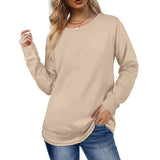 Beige Crewneck Casual Long Sleeve Sweater for Women