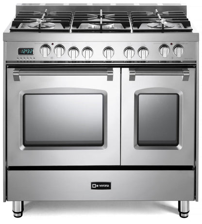 Verona - Prestige 36" Dual Fuel Double Oven Range - 5 Burners - Stainless Steel, Matte Black, White - VPFSGE365DSS